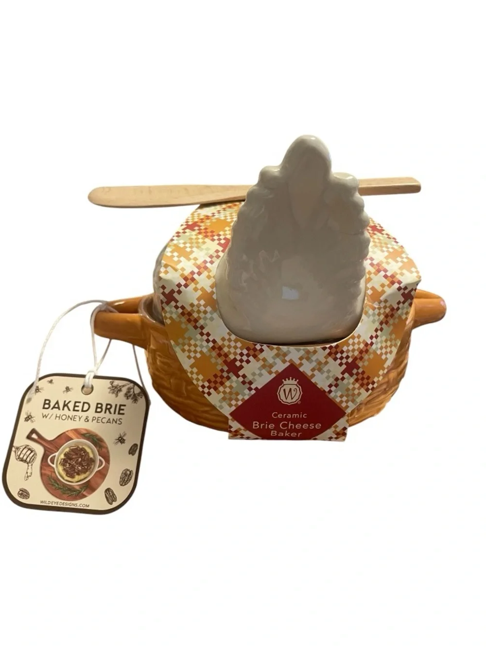 Ceramic Chicken Brie Cheese Baker with Spreader NWT - Farmhouse Kitchen Dish